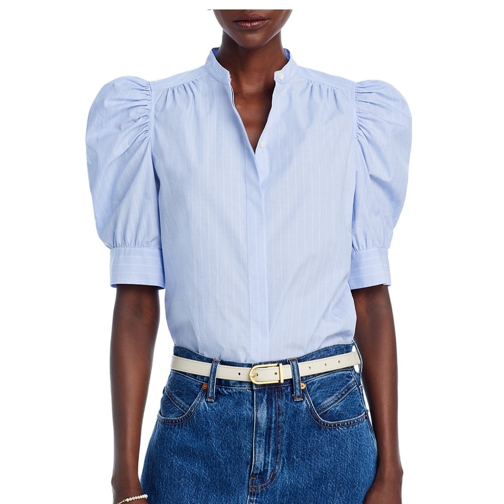 Frame Striped Puff Sleeve Button Front Shirt